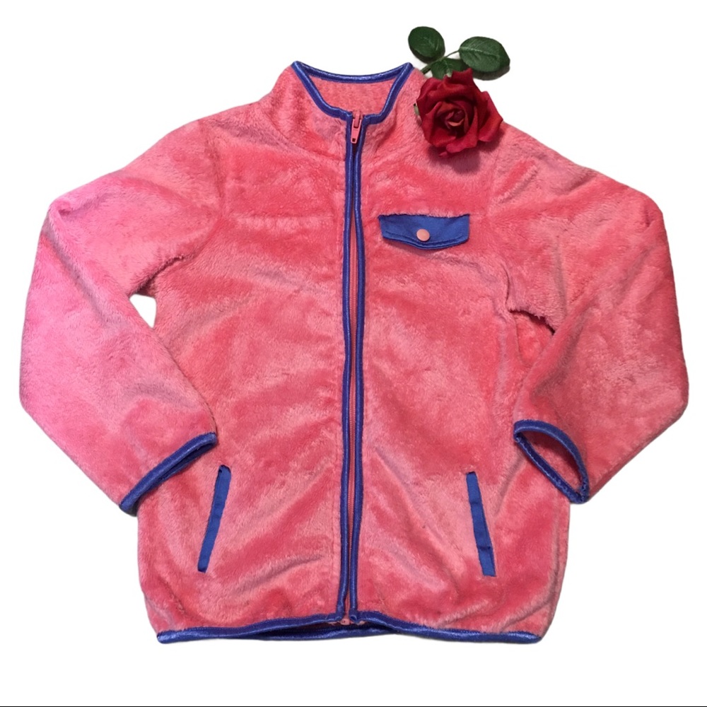 Jacket RARE TOO! Pink plush zip front chest 26-28” Cozy soft faux fur